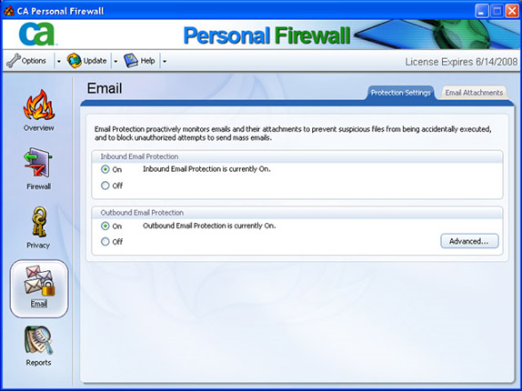 CA Personal Firewall 2007, Security Software Screenshot