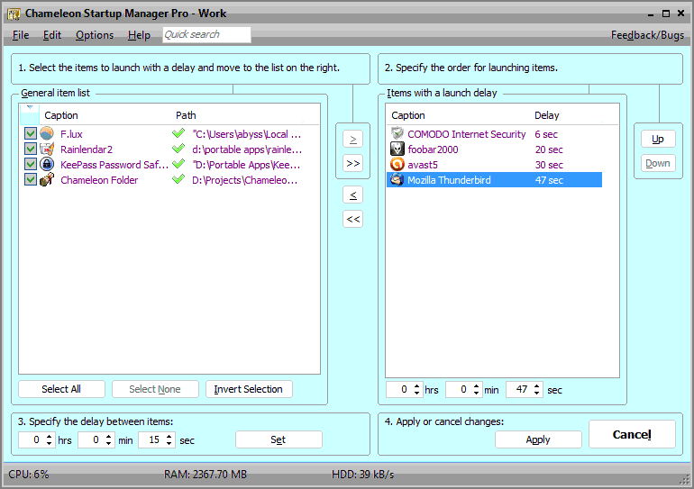 Chameleon Startup Manager, PC Optimization Software Screenshot