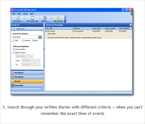Chrysanth NETime Diary, PIM Software Screenshot