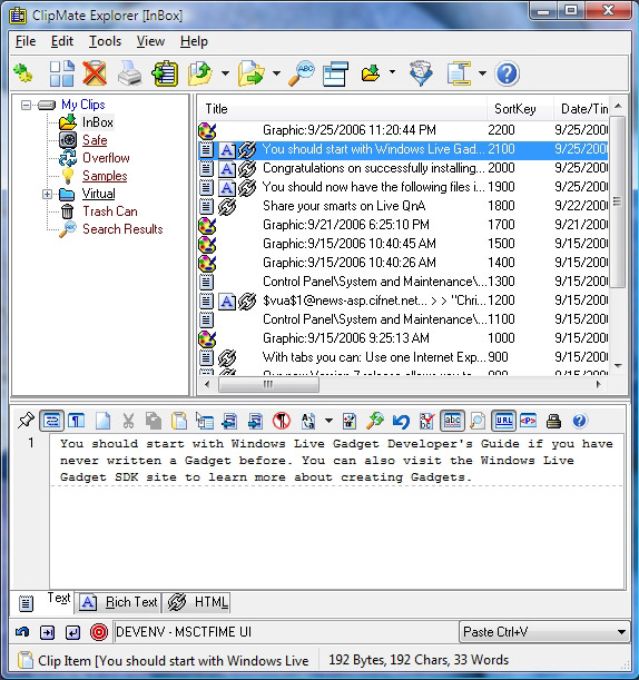 ClipMate, Desktop Customization Software Screenshot