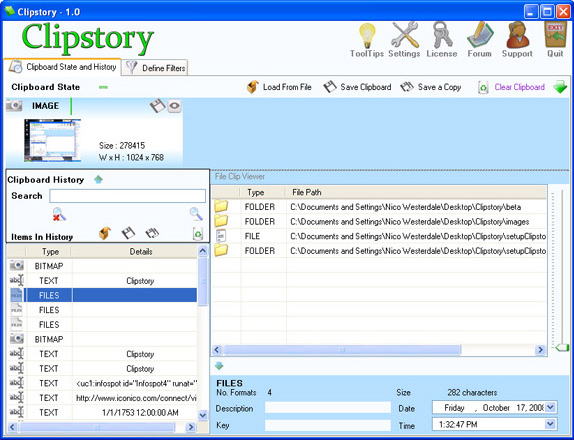 Clipstory, Clipboard Software Screenshot