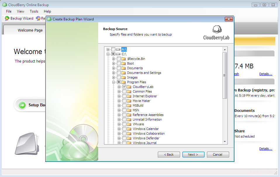Access Restriction Software, CloudBerry Backup Screenshot