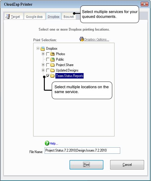CloudZap, Printing Software Screenshot