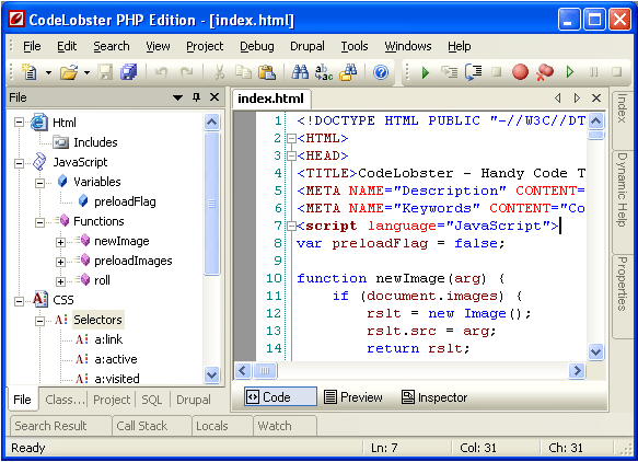 Codelobster Professional version, HTML Editor Software Screenshot