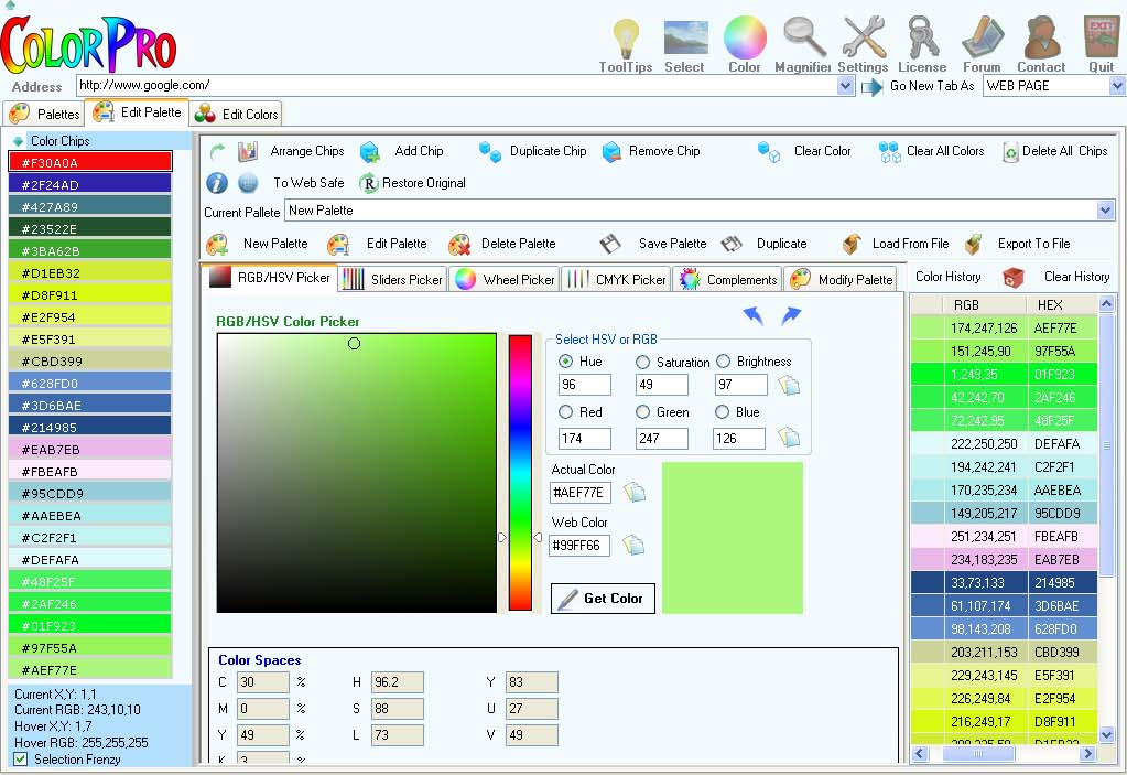 ColorPro, Design, Photo & Graphics Software, Color Selection Software Screenshot
