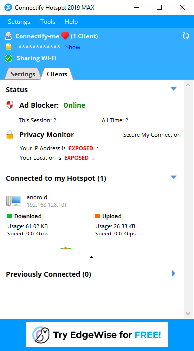 Connectify Hotspot MAX, Internet Software Screenshot