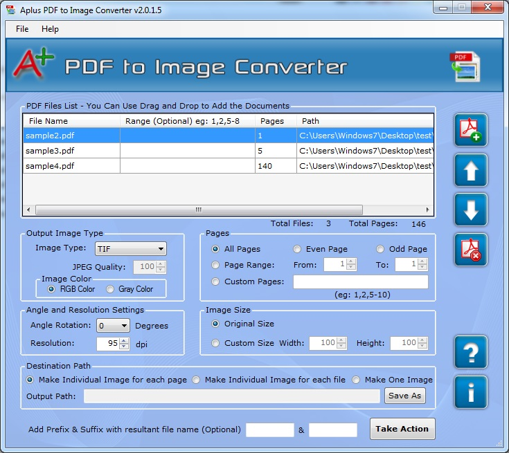 Convert PDF to JPG, TIFF, PNG, GIF, BMP Screenshot
