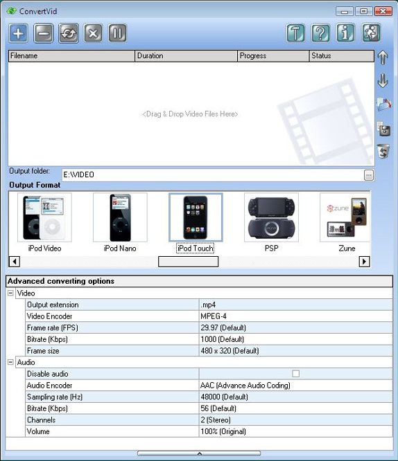 ConvertVid, Video Converter Software Screenshot