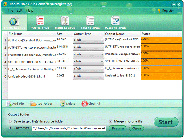 Coolmuster ePub Converter, Document Conversion Software Screenshot