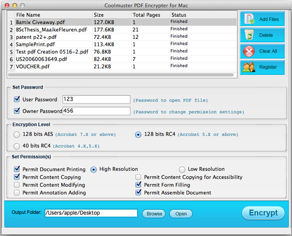 Coolmuster PDF Encrypter for Mac, PDF Utilities Software Screenshot
