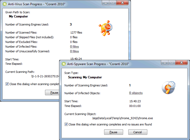 Coranti MultiEngine AntiVirus AntiSpyware, Antivirus Software Screenshot