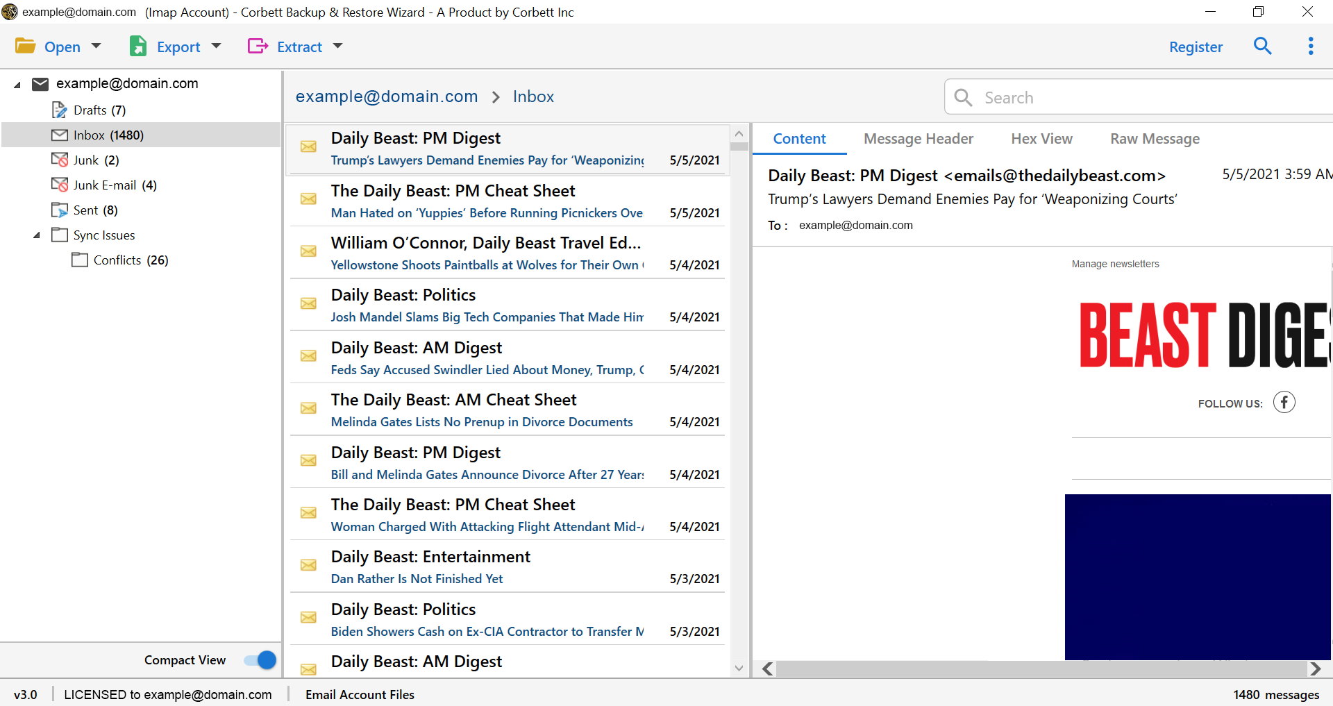 Corbett Email Backup & Restore Wizard Screenshot