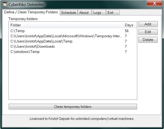 CyberKiko DeleteMe - temporary directory cleaner Screenshot