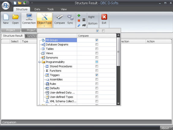 D-softs DB Compare, Database Management Software Screenshot