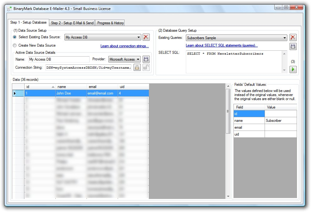 Database E-Mailer Screenshot