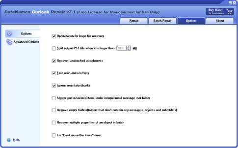 DataNumen Outlook Repair, Email Tools Software Screenshot