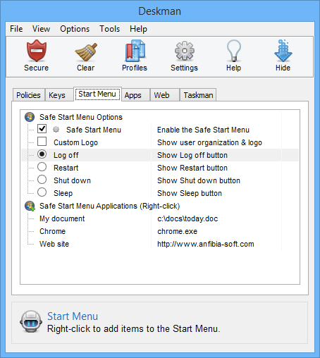 Deskman 15, Security Software Screenshot