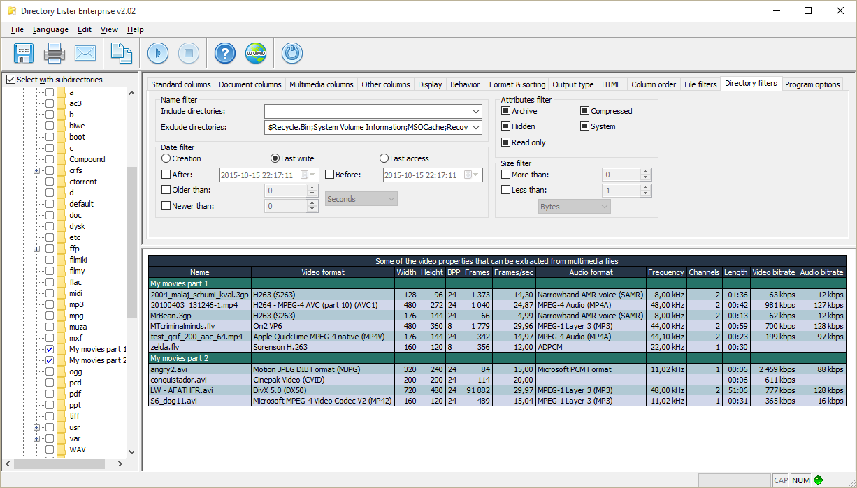 Directory Lister Pro, Software Utilities, File Management Software Screenshot