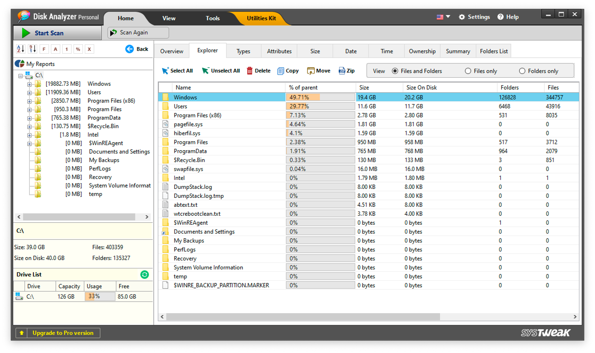 Disk Analyzer Pro (Windows), File Management Software Screenshot