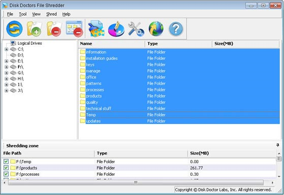 Disk Doctors File Shredder, Deletion Software Screenshot