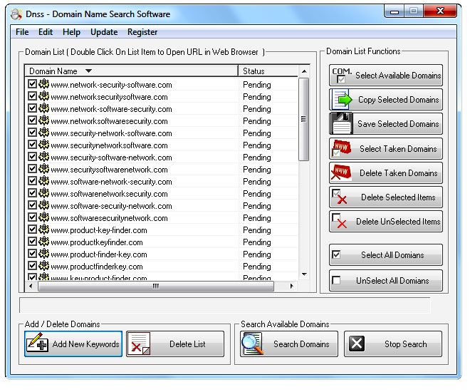 DNSS Domain Name Search Software Screenshot