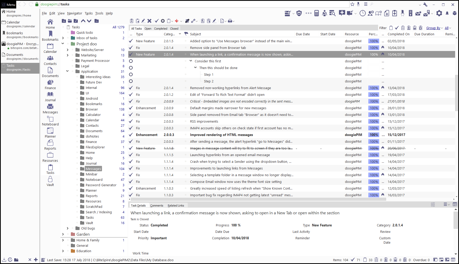 doogiePIM, Productivity Software, PIM Software Screenshot