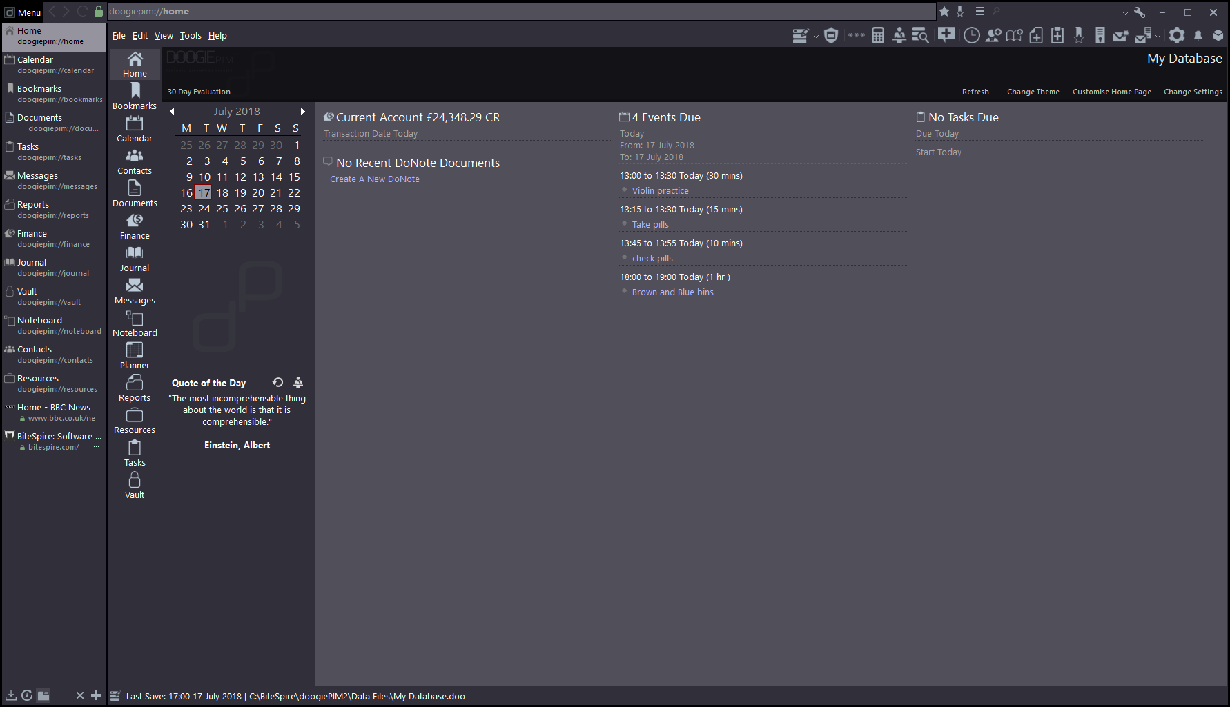 doogiePIM, Productivity Software Screenshot