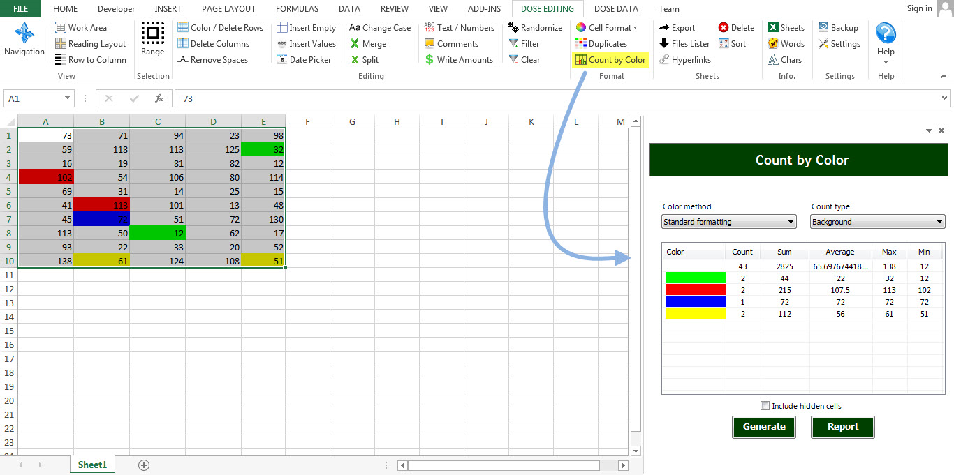 Excel Add-ins Software, Dose for Excel Add-In Screenshot