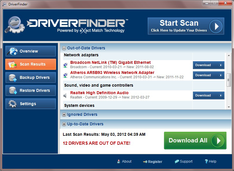 DriverFinder, PC Optimization Software Screenshot