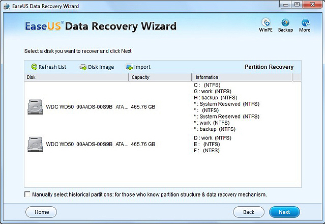 Recovery Software, EASEUS Data Recovery Wizard Screenshot