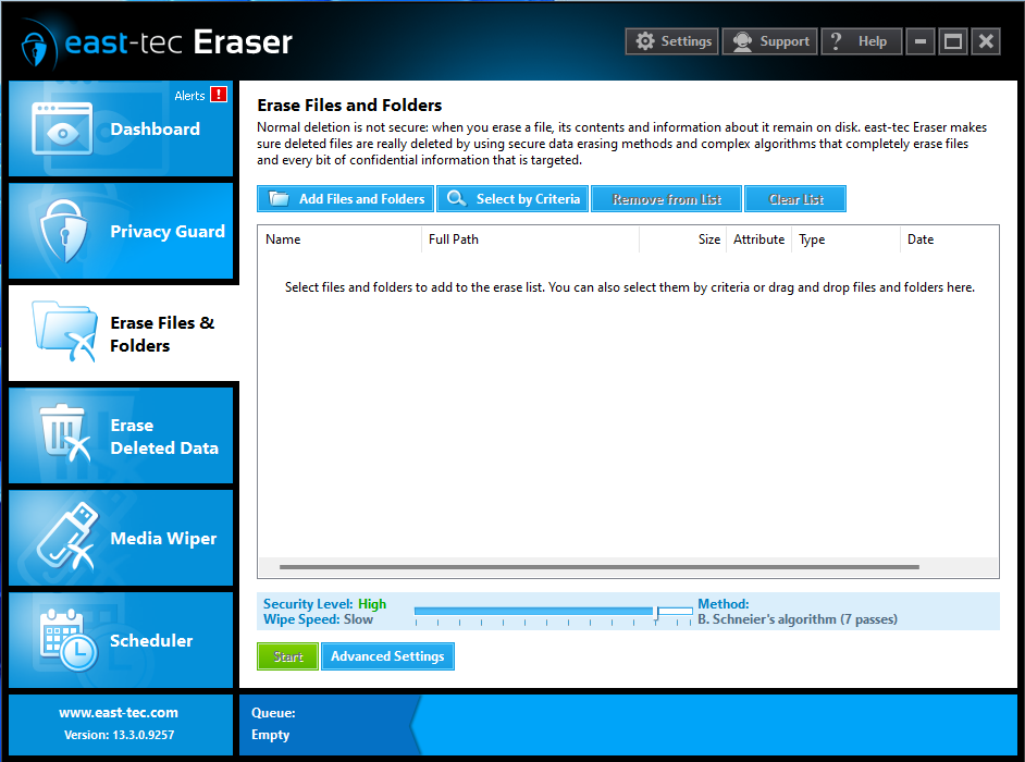 Access Restriction Software, east-tec Eraser Screenshot