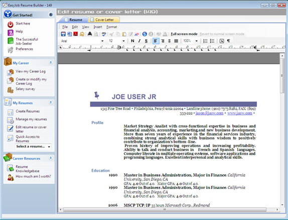 Job Search & Business Card Software Screenshot