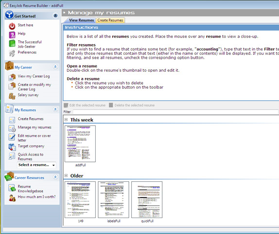 EasyJob Resume Builder, Job Search & Business Card Software Screenshot