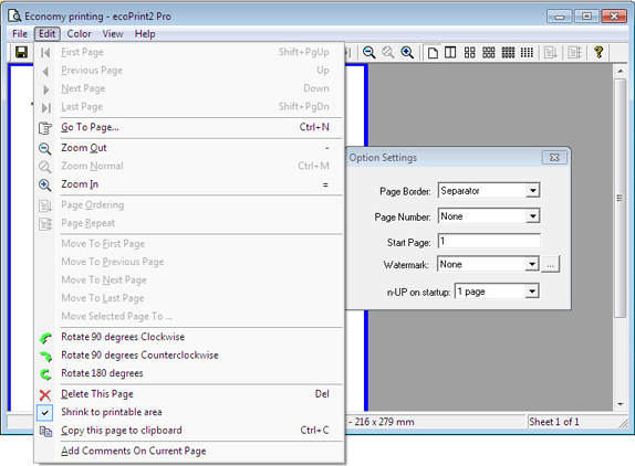 ecoPrint Pro, Printing Software Screenshot