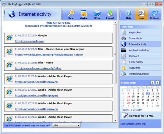 Elite Keylogger, Security Software Screenshot
