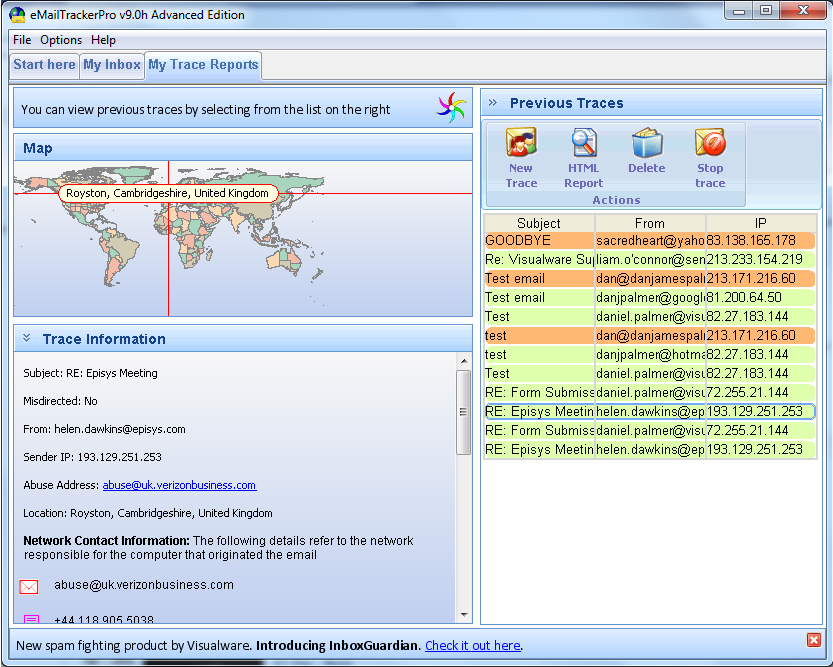 eMailTrackerPro Advanced Edition Screenshot