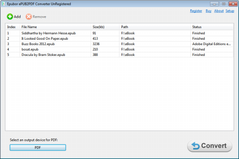 EPUB to PDF Converter Screenshot