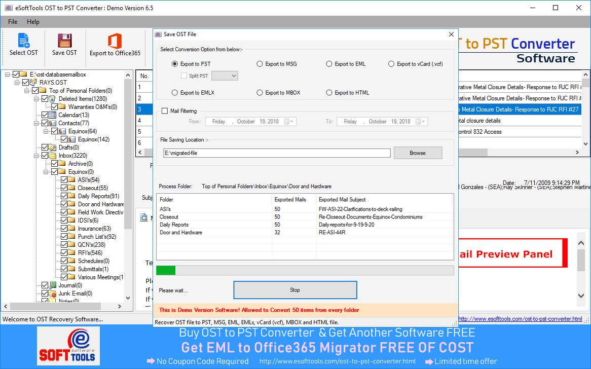 eSoftTools OST to PST Converter, Backup and Restore Software Screenshot
