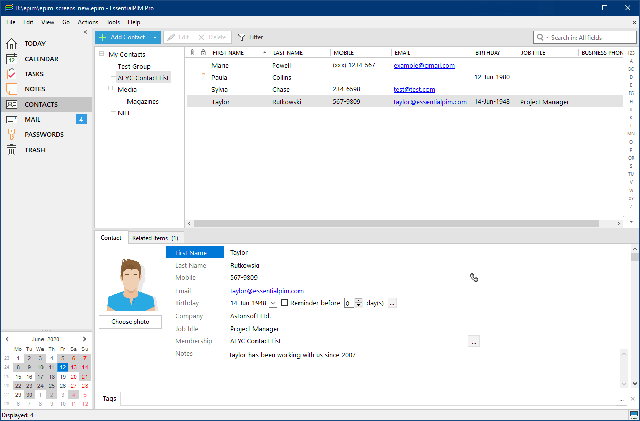 Productivity Software, EssentialPIM Pro Screenshot