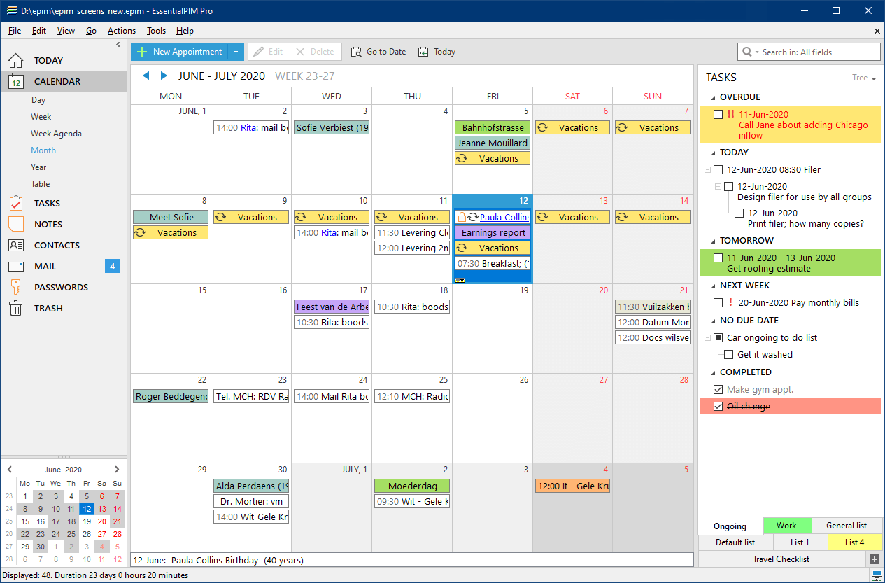 EssentialPIM Pro, PIM Software Screenshot