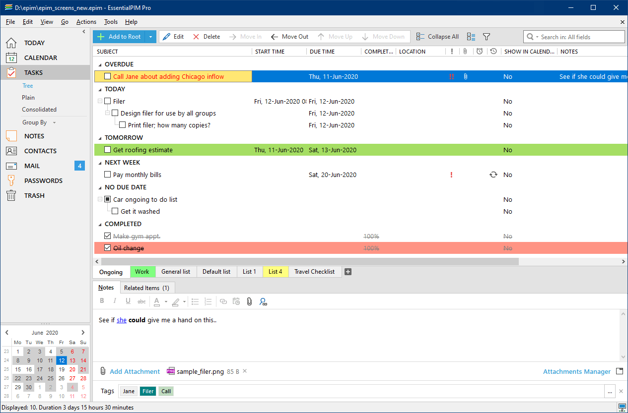 EssentialPIM Pro, Productivity Software Screenshot