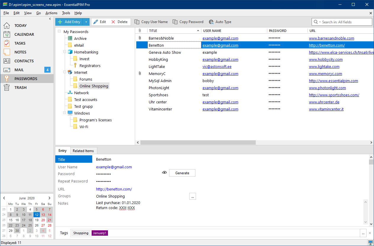 EssentialPIM Pro, Productivity Software, PIM Software Screenshot
