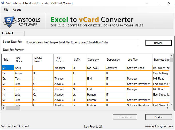 Excel to vCard Converter Screenshot
