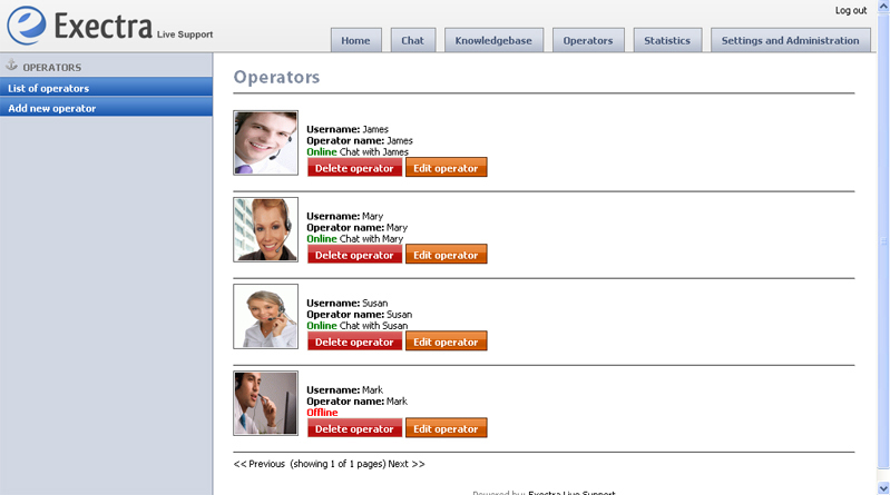 Business Management Software, Exectra Live Support Screenshot