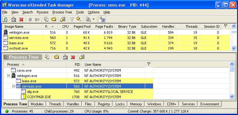 eXtended Task Manager, Task Manager Software Screenshot