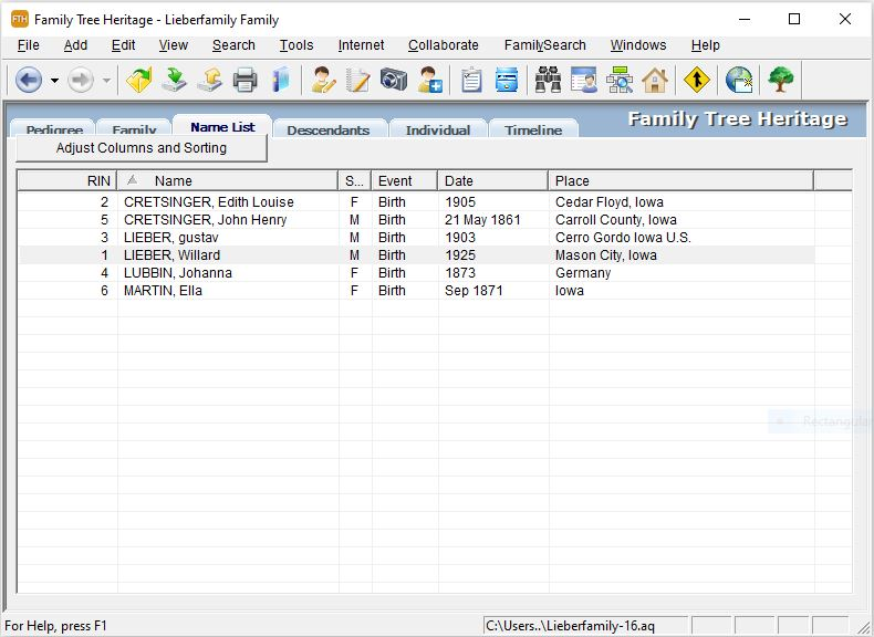 Software Utilities, Family Tree Heritage Gold Screenshot