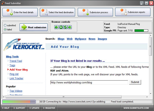 Feed Submitter, Internet Software Screenshot