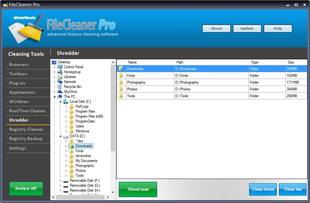 Files and Folders Software, FileCleaner Screenshot