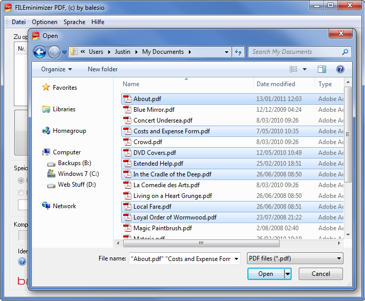 FILEminimizer PDF 7.0, Compression and Extraction Software Screenshot