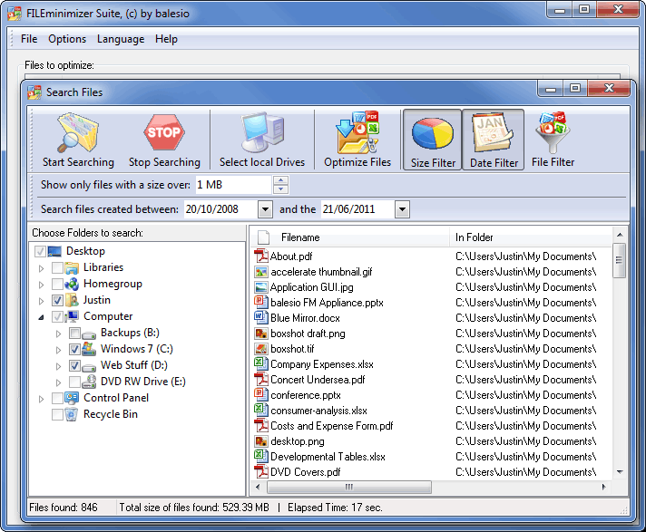 FILEminimizer Suite, Compression and Extraction Software Screenshot